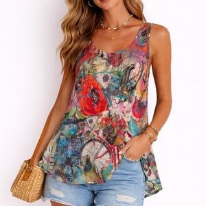 Et Lois Tank Top Size L Art to Wear Colorful Artsy Abstract Print Art Teacher